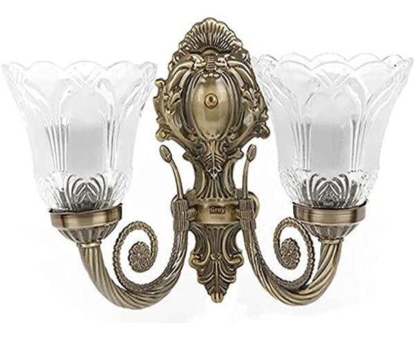 KIYAAN Double Antique Brass Portuguese Style Antique Bronze Golden Wall lamp with 2 Lamp Shade|