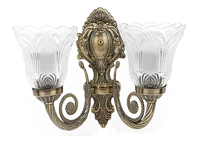 KIYAAN Double Antique Brass Portuguese Style Antique Bronze Golden Wall lamp with 2 Lamp Shade|