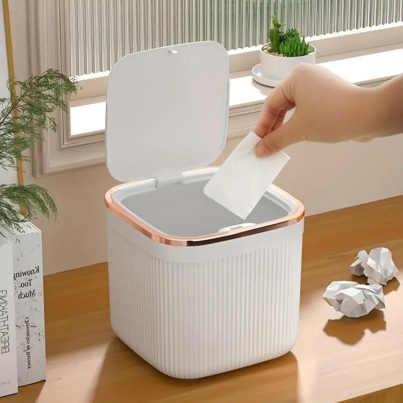 Jumix Mini Trash Can with Lid, Desktop Small Trash Can Recycling Bin Cute Metal Garbage Can for