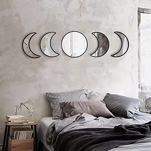 Metsi Boho Moon Phase Mirror Set for Spiritual Room Decor - Moon Mirror Wall Hanging for Bedroom,