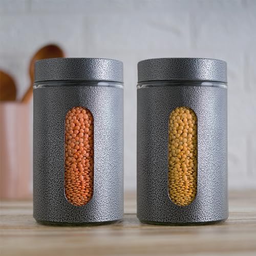Femora Kitchen Storage Jars Carbon Steel Body With See Through Window Jar, 1000 ML, Pack of 2