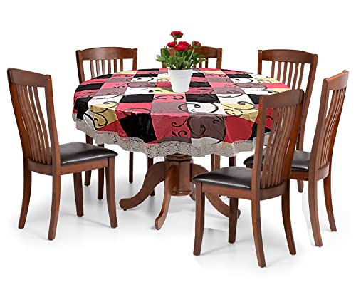 Kuber Industries Check Printed Waterproof Spillproof 72 Inch 6 Seater PVC Round Table Cover with
