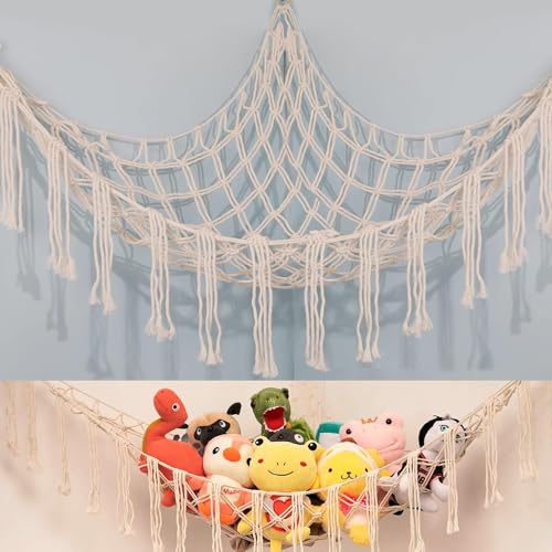 Zazza Home Decor - Boho Stuffed Animals Net or Hammock Large,55 inch Toy Hammock Macrame Storage