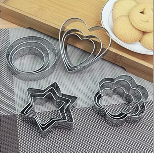 ATEVON Cookie Cutter Stainless Steel Cookie Cutter with Shape Heart Round Star and Flower (12