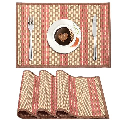 HOKIPO Bamboo Table Mats for Dining Table, Set of 4 Wooden Placemats, 45x30 cm, Peach (AR2816-D8)