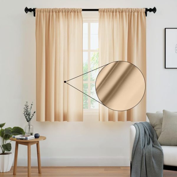 Encasa Homes Polyester Solid Curtains With Tie Back, 6 Ft Window Panel Set Of 2 - Beige, Rod Pocket