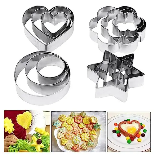 PureBake Cookie Cutters Shapes Baking Set, 12PCS Flower Round Heart Star Shape Biscuit Stainless