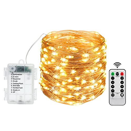 Epyz Copper Wire Fairy Lights 10 Meter, 100 Led Battery Operated with Remote Control Timer