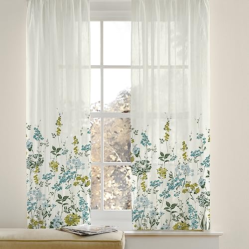 haus & kinder Linen Sheer Polyester Window Door Curtains Set of 2 for Bedroom Livingroom |Eyelet