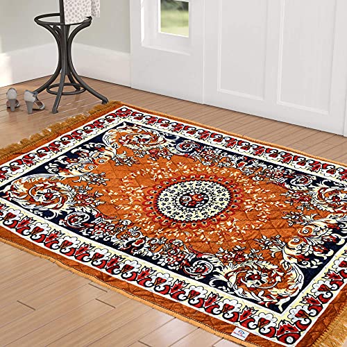 Heart Home 4 x2 Feet Superfine Velvet Carpet|Rug|Living Room|Bedroom|Hall (Orange), Standard