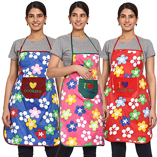 BHD CREATIONS Flower Print Polyester Fabric Waterproof Apron for Women For Kitchen Cooking Hotel