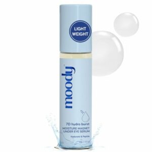 Moody 7D Hydro Burst Under Eye Roll On Serum With Hyaluronic Peptides & Vitamin E For Dark Circles & Puffiness | Eye Cream for Wrinkles & Fine Lines | Sulphate Free & Vegan | Men & Women | 9.8 gm