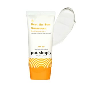 Put Simply Korean BroadSpectrum Sunscreen SPF 50 PA++++ | For Dry, Oily & Sensitive Skin | Niacinamide & Ceramides | No White-Cast, Lightweight, Non-greasy & Non-Comedogenic | For Men & Women | 50 ml