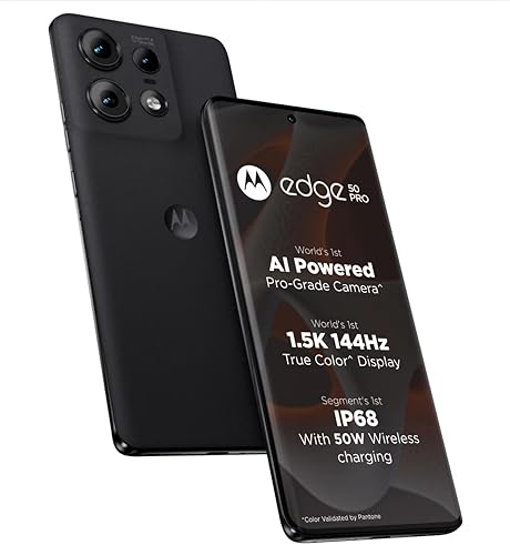 Motorola Edge 50 Pro 5G with 125W Charger (Black Beauty, 12GB RAM, 256GB Storage)| 24GB (12+12) RAM with RAM Boost | 50MP+13MP+10MP | 50MP Front Camera | 125W TurboPower Charging | IP68 Waterproof