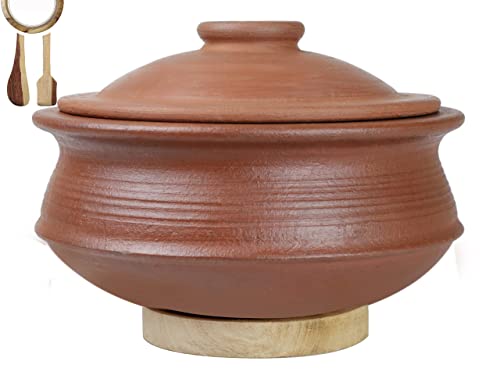 Craftsman India Online Clay Biryani Handi/Pot for Cooking and Serving with Lid 2 Liter |Uncoated| Red