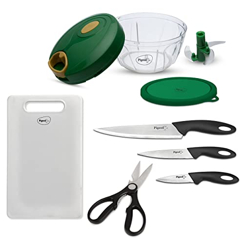 Pigeon by Stovekraft Kitchen Tools & Cutting Board Combo (400ml Chopper & Storage, 3 Knives Set, 1 Kitchen Scissor, 1 Chopping Board)