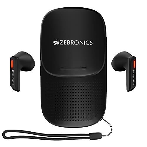 ZEBRONICS Sound Bomb X1 3-in-1 Wireless Bluetooth v5.0 In Ear Earbuds, Speaker Combo with 30 Hour Backup, Built-in LED Torch, Call Function, Voice Asst, Type C and Splash Proof Portable Design (Black)