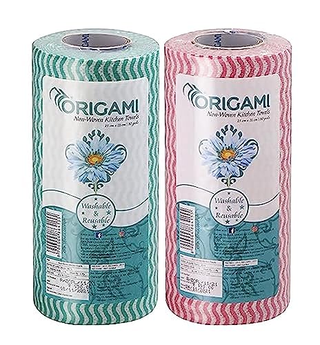 Origami Non Woven Reusable Kitchen Towel Roll - Pack of 2 (80 Pulls Per Roll, 160 Sheets)