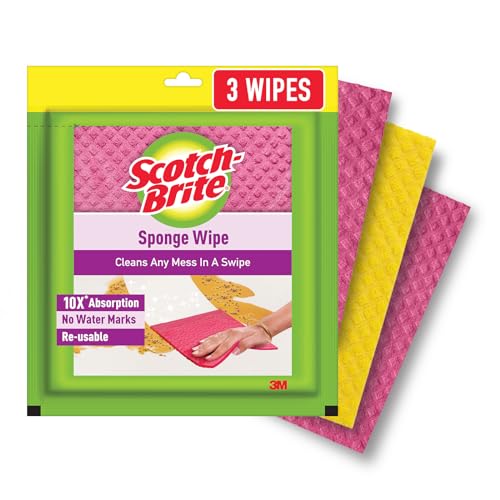 Scotch-Brite Sponge Wipe Resusable Kitchen Cleaning Sponge- Easy to use, Multi- color & Biodegradable (pack of 3)