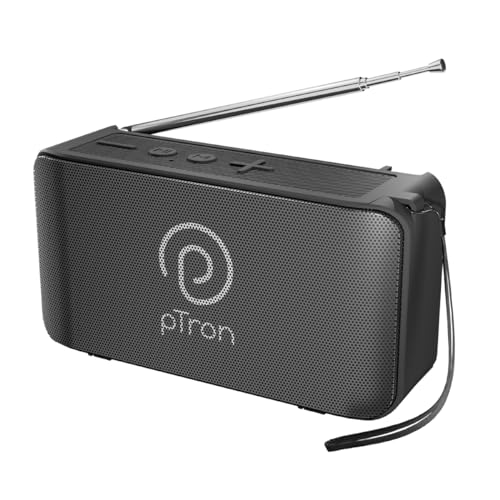 pTron Newly Launched Musicbot Groove Mini Bluetooth Speaker, 10W Immersive Sound, 6H Playtime, FM Radio, Multi-Playback Modes-BT5.1/TF Card/Aux-in, Metal Grill & Type-C Charging (Black)
