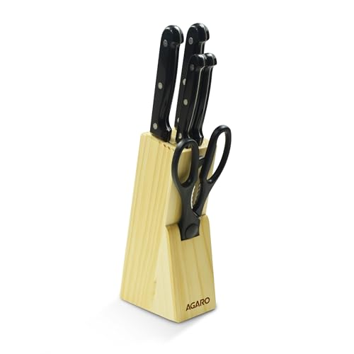 AGARO Galaxy 6x1 Stainless Steel Knife and Scissor Set with Wooden Block (Steel)