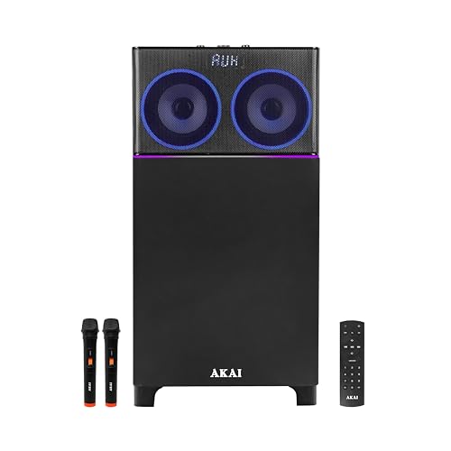 AKAI Bluetooth Party Speaker with Mic High Bass & Sound - Dynamic LED Lights 100W Home Theater Music System - Karaoke Speaker with Mic System - Support, AUX, USB