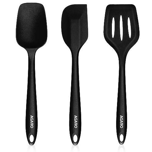 AGARO Deluxe Silicone Spatula Set of 3, Heat Resistant, Cooking, Baking and Mixing, Non-Stick Cookware, BPA Free, Seamless Design, Black.