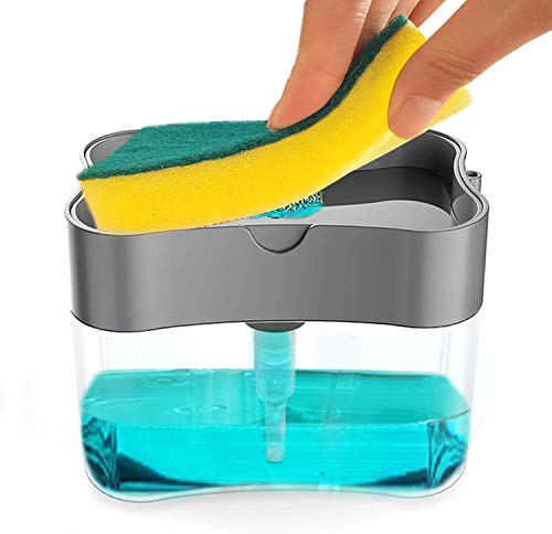 Rylan 2 in 1 Soap Dispenser for Bathroom Accessories Dishwasher Liquid Holder Liquid Dispenser Pump 400 ML with Sponge Holder Kitchen Sink Accessories Items (Multi-Color)