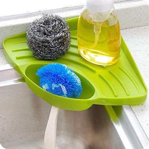 FreshDcart Kitchen Sink Corner Tool With Tray Storage Organizer Rack For Soap Dish Wash Basin (Plastic, Green), Pack Of 1, Sinks