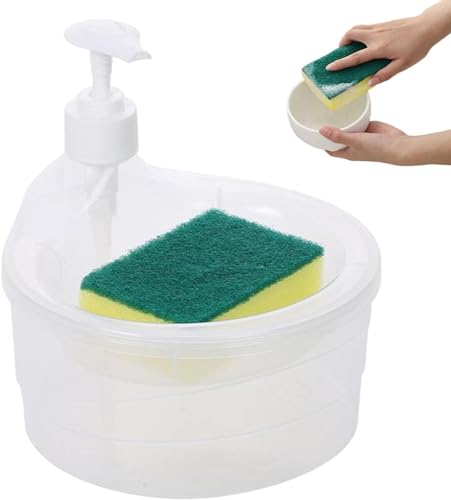 STRIFF Double Layer 2 in 1 Liquid soap Dispenser, kitchen sink,dishwash, dispenser with Pump and Sponge(Transparent)