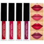 HUDACRUSH Beauty Set of 4 Liquid Matte Mini Lipsticks, Red Edition - Long Lasting & Waterproof Lipstick Combo Pack Of Red, Deep Red, Wine & Pink Shades for Women