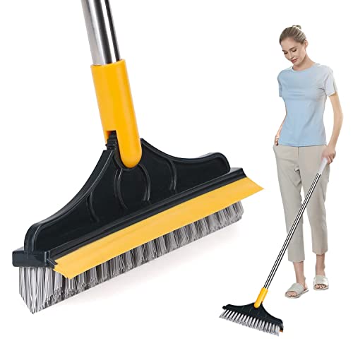 FIGMENT Bathroom Cleaning Brush with Wiper Tiles Cleaning Brush Floor Scrub Bathroom Brush with Long Handle 120° Rotate Bathroom Floor Cleaning Brush Home Kitchen Cleaning Mop… (2 in 1 Brush)…
