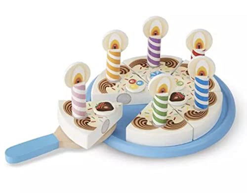 TOYARTSY Birthday Party Cake - Wooden Play Food with Mix-n-Match Toppings and 7 Candles
