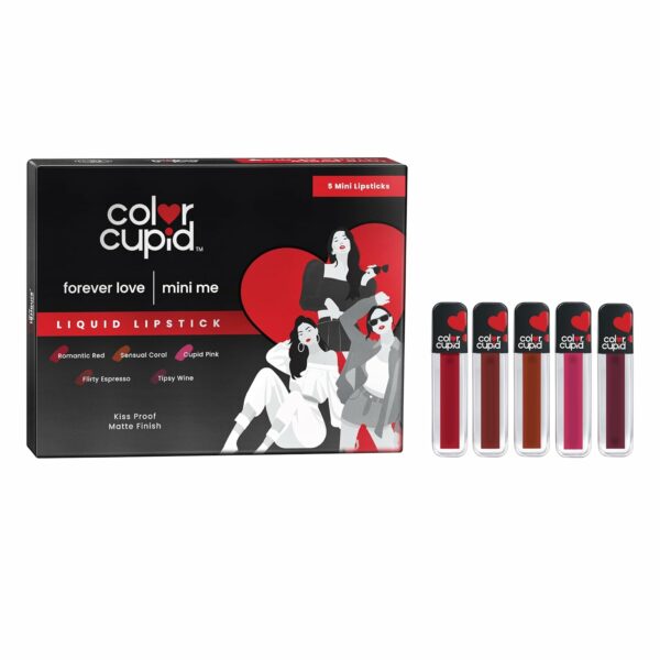 Color Cupid Liquid Lipstick Pack of 5 Mini Me | 18-Hour Stay Liquid Lipstick | Infused with Hyaluronic Acid & Ceramide | Transfer proof & Kiss Proof | Trial and Gift Pack