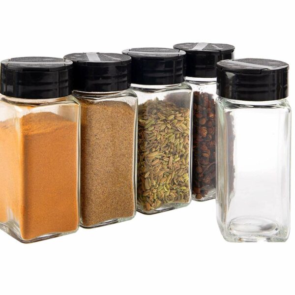Vasukie Salt & Pepper Square Glass Spice Jar with Black Sifter Two Sided Sifter Cap,Masala jar Spice Container (Each Bottle 120ml) (4 Piece)