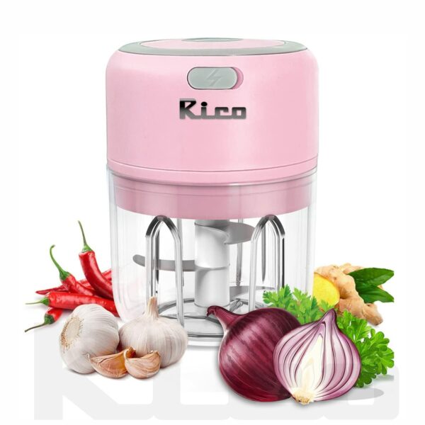 Rico Japanese Technology Wireless Mini Electric Chopper | 1 Year Replacement Warranty | Unbreakable Bowl| One Touch Operation | 10 Seconds for Mincing Garlic, Ginger, Onion, Vegetable, Meat - 250 ML