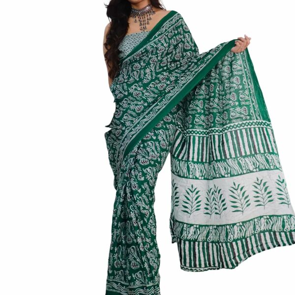SIRIL Women's Cotton Printed Ready To Wear Saree With Unstitched Blouse Piece