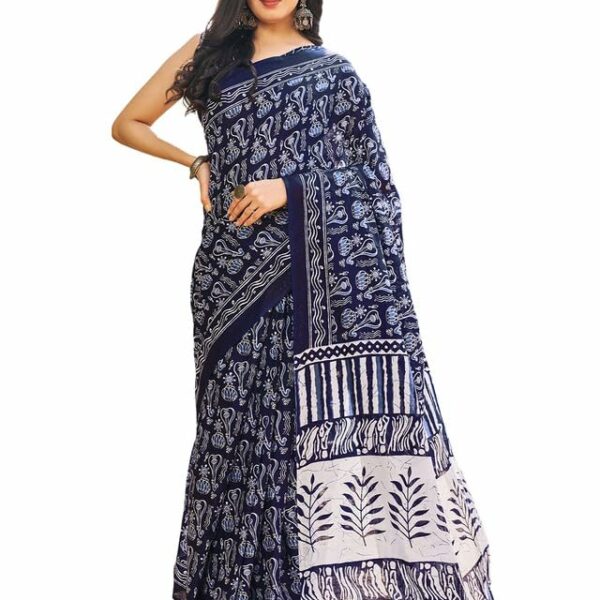 Satrani Women's Cotton Printed & Ready To Wear Saree with Unstitched Blouse Piece