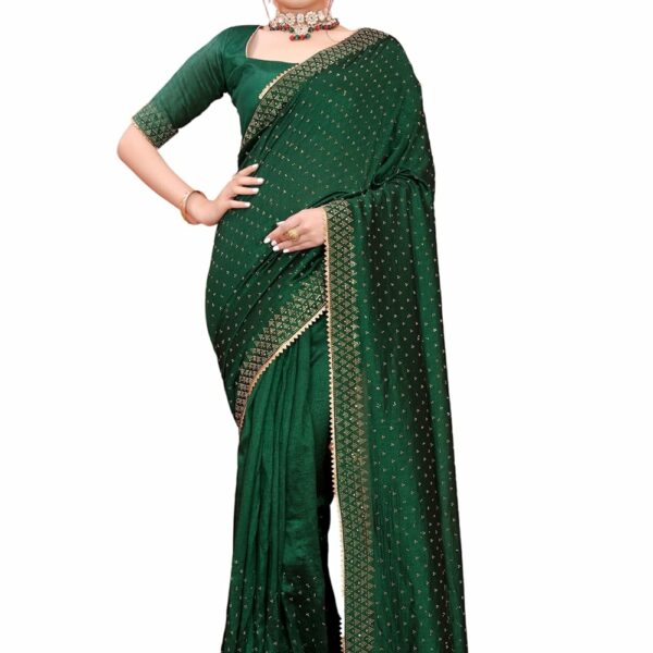 SWADESI STUFF Vichitra Silk Saree with Banglory Silk Blouse & Stunning Crystal Fix Embellishments - Elegant Indian Ethnic Wear for Women