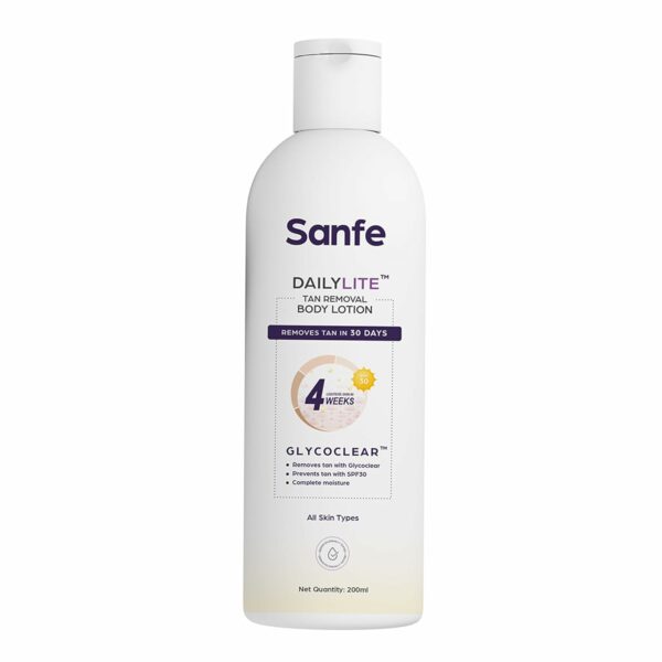 Sanfe DailyLite Tan Removal Body Lotion For Women | Detan | Non-sticky| Matte Finish| Removes & Prevents Tan | SPF 30 | Glycoclear Technology | Lightens & Hydrates | Results in 4 weeks