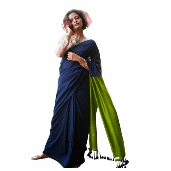 SHYAMALI BOUTIQUE Women's Beautiful Desinger Dual tone plain khadi Saree with Blouse Piece