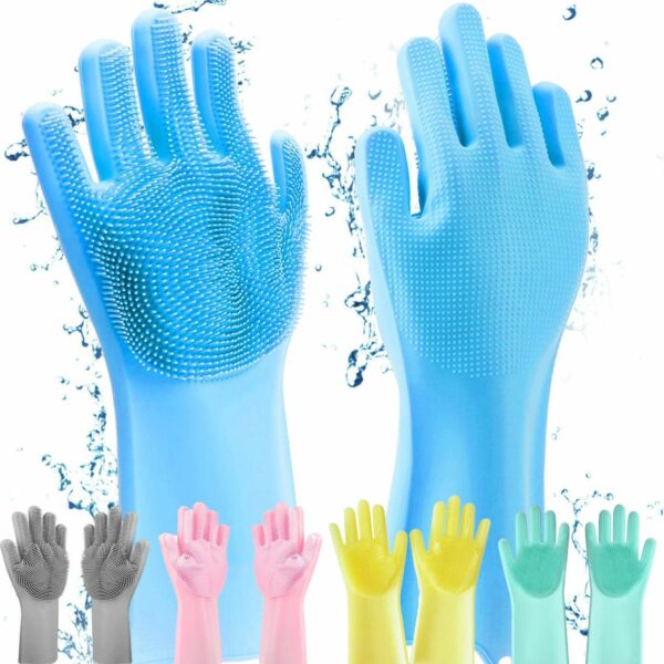 HUSB® Gloves Magic Silicone Dish Washing Gloves, Silicon Cleaning Gloves, Silicon Hand Gloves for Kitchen Dishwashing and Pet Grooming, Great for Washing Dish, Car, Bathroom (Multicolour, 1 Pair)