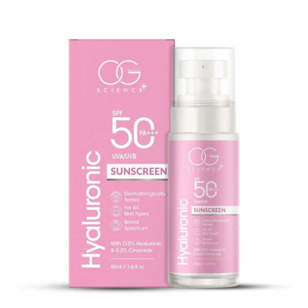 OG BEAUTY SCIENCE SPF 50 PA+++ Sunscreen with Hyaluronic Acid and Ceramide - Dermatologically Tested - Broad Spectrum 50 Ml