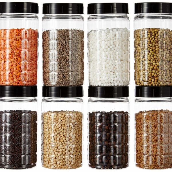 Amazon Brand - Solimo Spice Jar, 200 ml, Set of 8, Black, Plastic