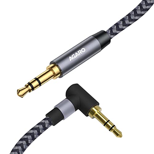 AGARO 3.5mm Audio Cable Stereo Aux 90 Degree Right Angle Aux Cable 24K Gold Plated Male to Male Hi-Fi Sound for Car,Home Stereos,Speakers,Tablets 2M/ 200CM/ 5.6 Ft,Silver & Black,33665