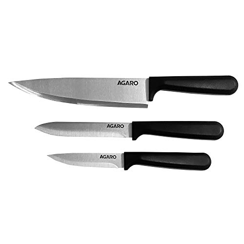 AGARO Majestic 3 Pcs Kitchen Knives Set, High Carbon Stainless Steel, Non Slip PP Handle, Cooking, Cutting, Slicing Professional Chef Knife Set, Utility Knife, Paring Knife, Silver.