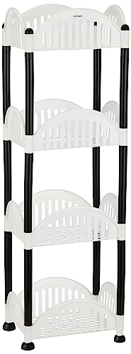 Amazon Brand - Solimo Four-Tier Countertop Multipurpose Plastic Tiered Shelf Rack For Kitchen, Living Room, Bathroom (Convex, Black And White)