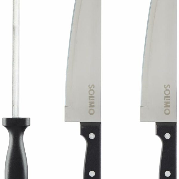 Amazon Brand - Solimo High-Carbon Stainless Steel Kitchen Knife Set with Sharpener | Triple Rivet Handle | Set of 3 (Silver)