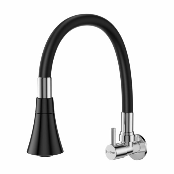 Amazon Brand - Solimo Sink Tap for Kitchen Flexible Neck Black Color Wall Mount, Chrome Finish (Double Flow), Metal
