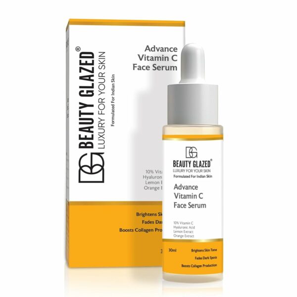 Beauty Glazed 10% Advance Vitamin C Serum With Hyaluronic Acid | Vitamin E & Papaya Ext For Skin Brightening, Dark Spots & Glowing Face - 30 ml Pack